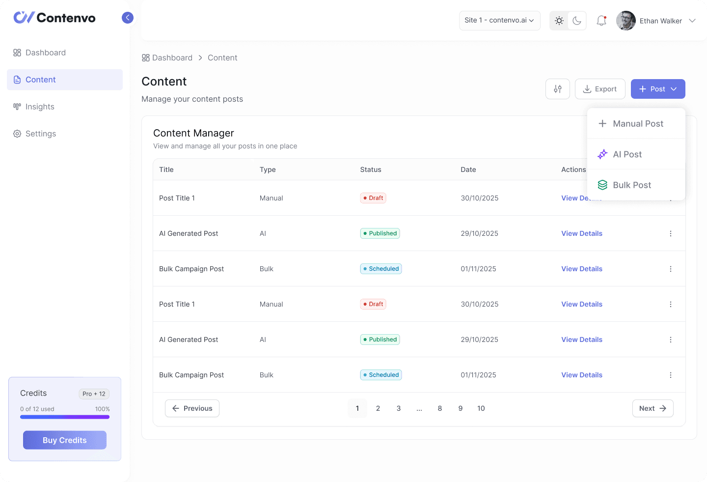 AI content for trades dashboard in Contenvo